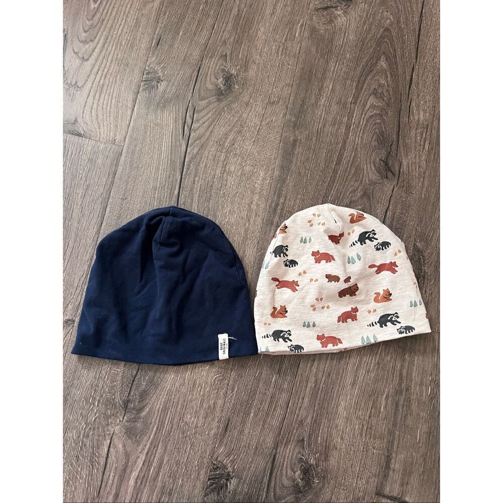 H&M 2-pack cotton hats - White/Bear /Navy  Lined size 18 m- 2 T